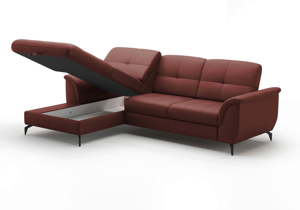 ECKSOFA in Echtleder Rotbraun  164/262 cm  - Rotbraun/Schwarz, MODERN, Leder/Metall (164/262cm) - Sit & More