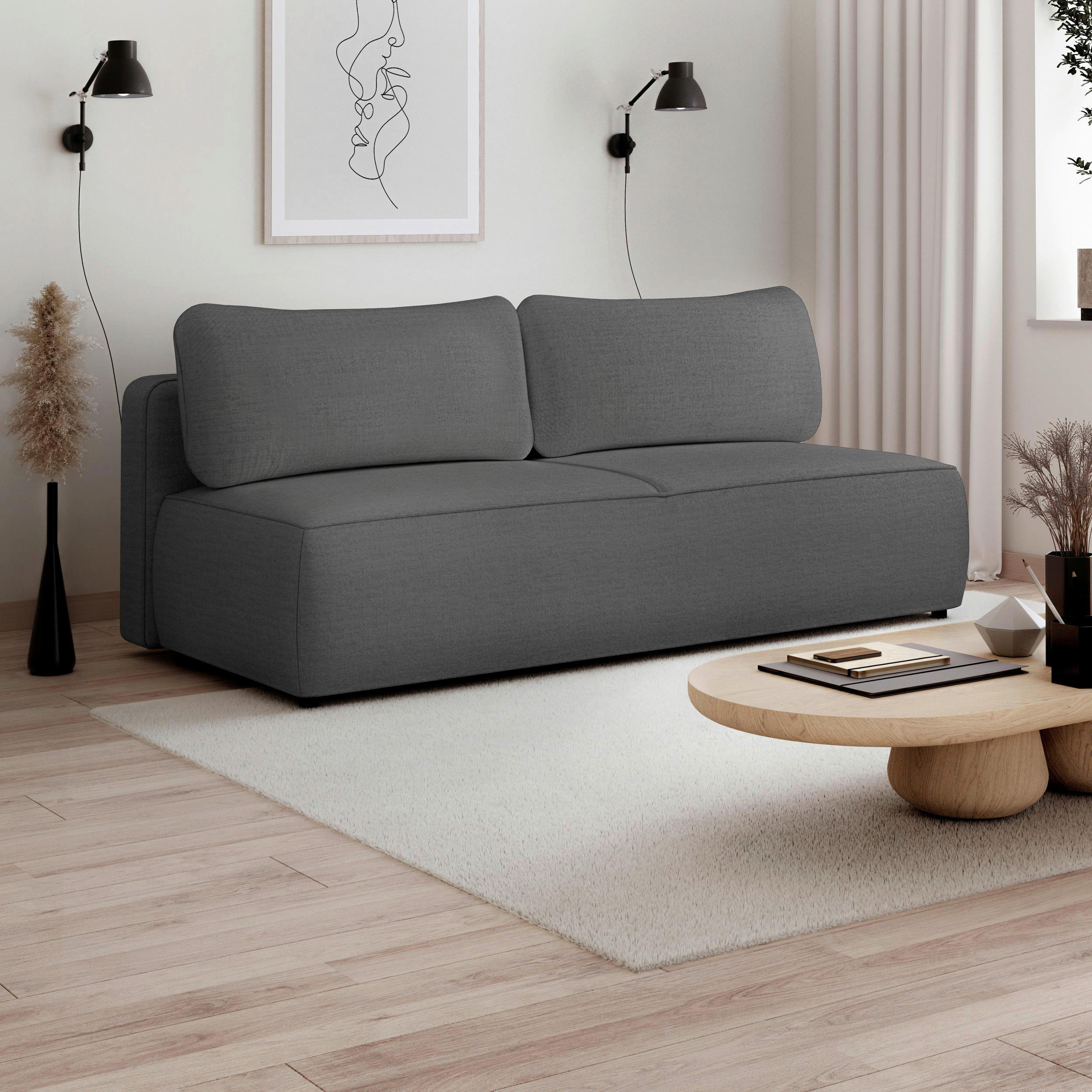 SCHLAFSOFA  in Jacquard Dunkelgrau  - Dunkelgrau/Schwarz, KONVENTIONELL, Kunststoff/Textil (210/92/100cm) - Milino