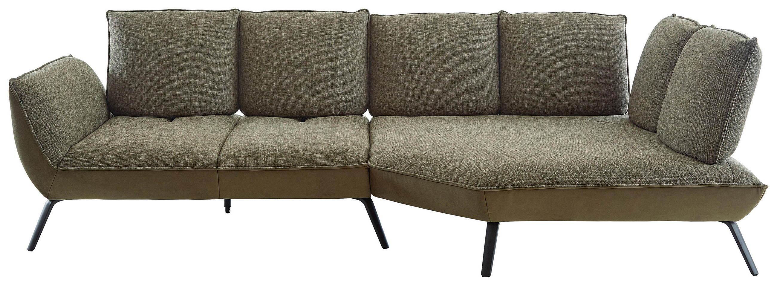 ECKSOFA Olivgrün Flachgewebe Nierenkissen, Rücken echt, Sitztiefenverstellung  - Schwarz/Olivgrün, Design, Textil/Metall (320/169cm) - Moderano