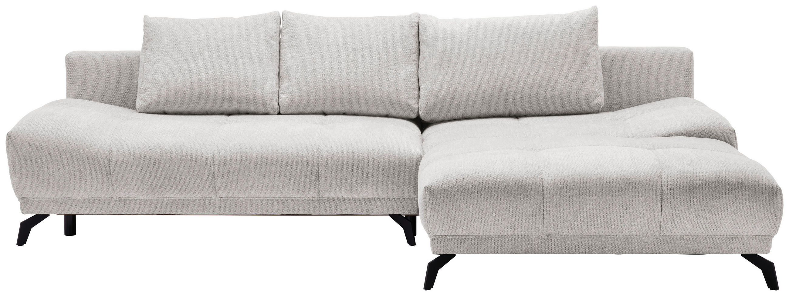 ECKSOFA Hellgrau Chenille Rückenkissen, Bettkasten, Schlaffunktion, Rücken echt  - Hellgrau/Schwarz, MODERN, Textil/Metall (290/182cm) - Hom`in