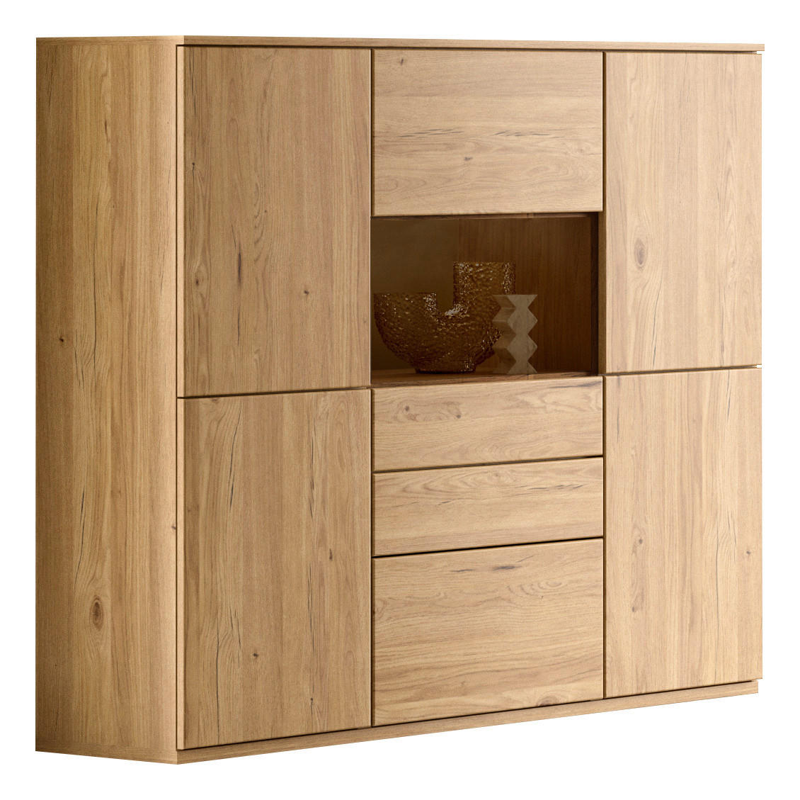 HIGHBOARD Eichefarben  150/131/40 cm  - Eichefarben/Schwarz, KONVENTIONELL, Glas/Holzwerkstoff (150/131/40cm) - Venda