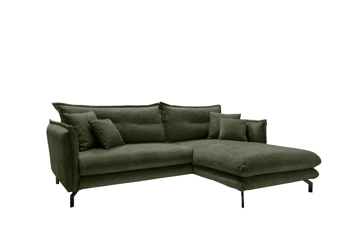 ECKSOFA in Velours Olivgrün  - Schwarz/Olivgrün, Design, Textil/Metall (255/180cm) - Livetastic