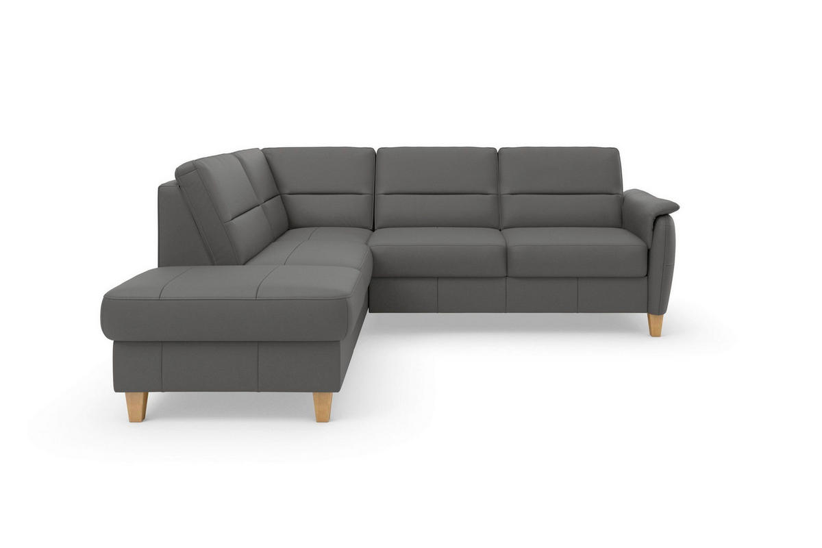 ECKSOFA Echtleder Mokka  - Eichefarben/Mokka, Basics, Leder/Holz (212/236cm) - Sit & More