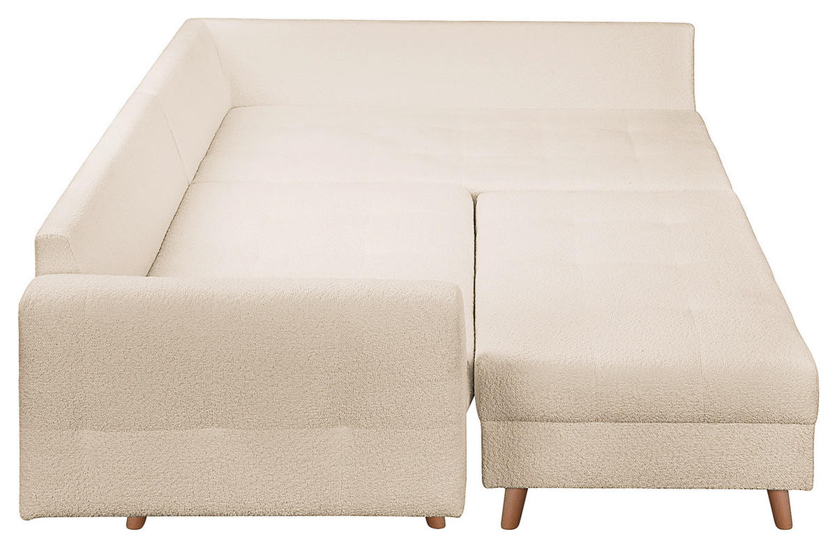 ECKSOFA inkl. Hocker Ariella Weiß Bouclé  - Naturfarben/Weiß, Design, Holz/Textil (231/161cm) - Livetastic