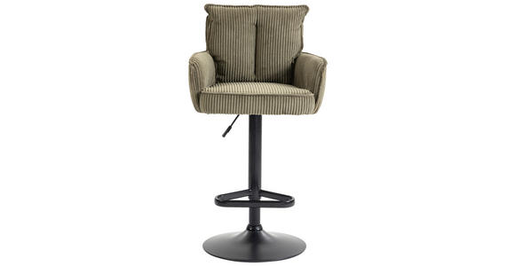 BARHOCKER Cord Olivgrün Eisen Stoffauswahl, Sitzfläche 360° drehbar, inklusive Armlehnen  - Schwarz/Olivgrün, Design, Textil/Metall (54/101-122/58cm) - Novel