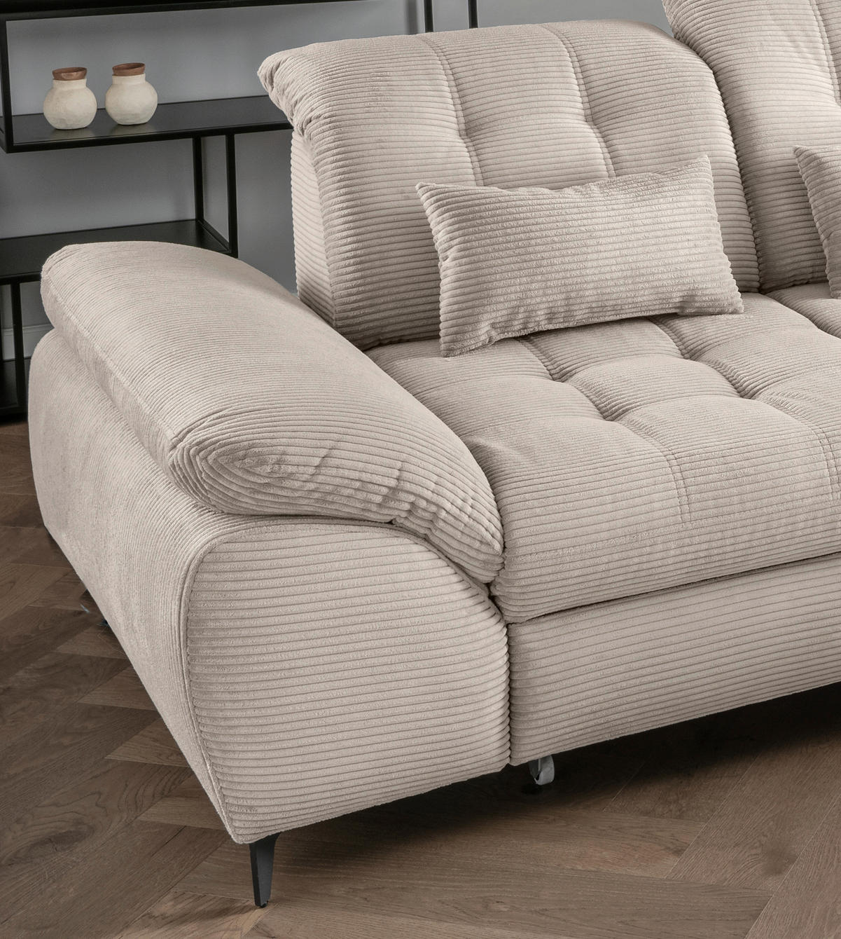 ECKSCHLAFSOFA in Cord Beige  - Beige/Schwarz, Modern, Textil/Metall (273/189cm) - Livetastic