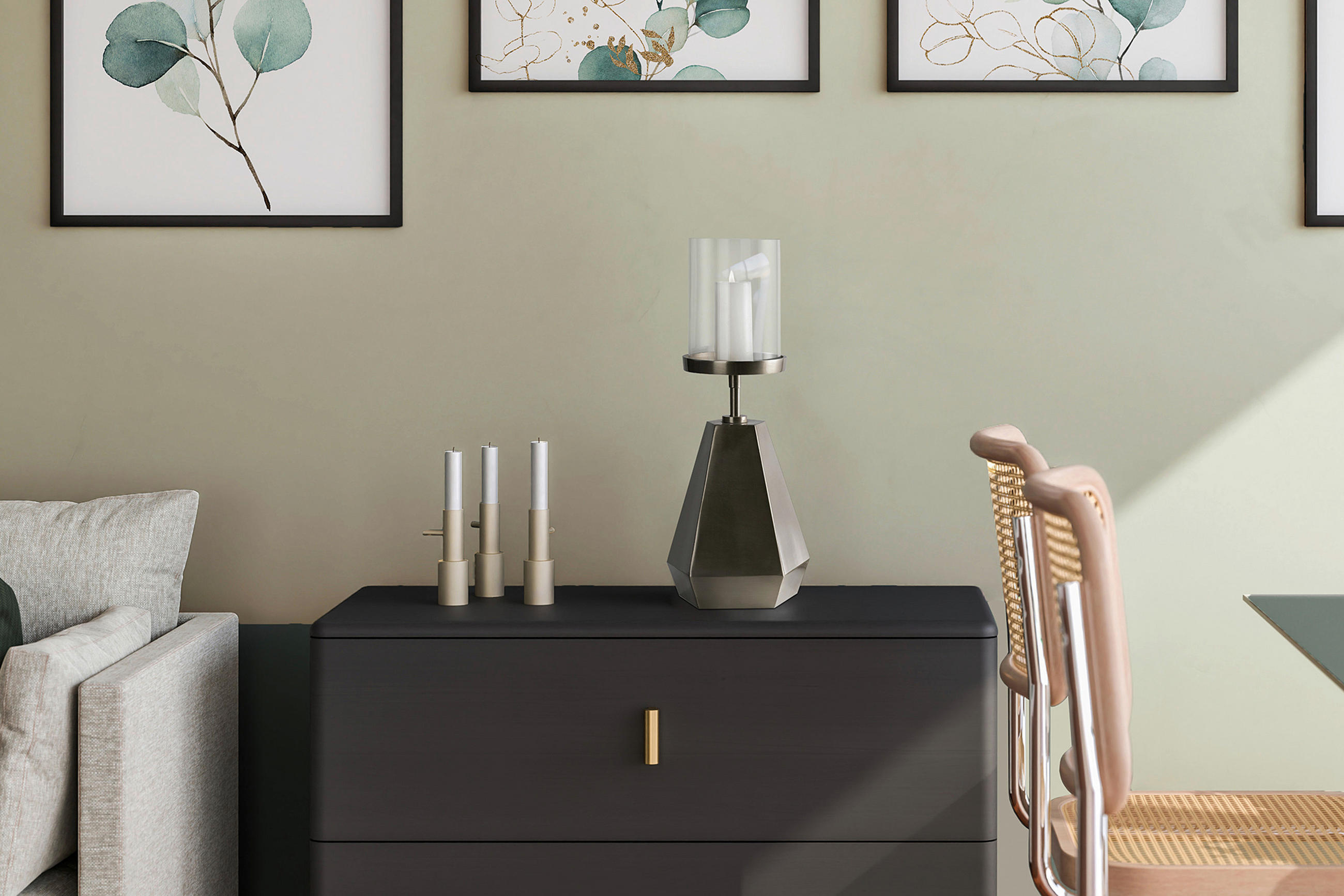 KERZENHALTER - Schwarz/Nickelfarben, Trend, Glas/Metall (20.5/20.5/48cm) - Kayoom