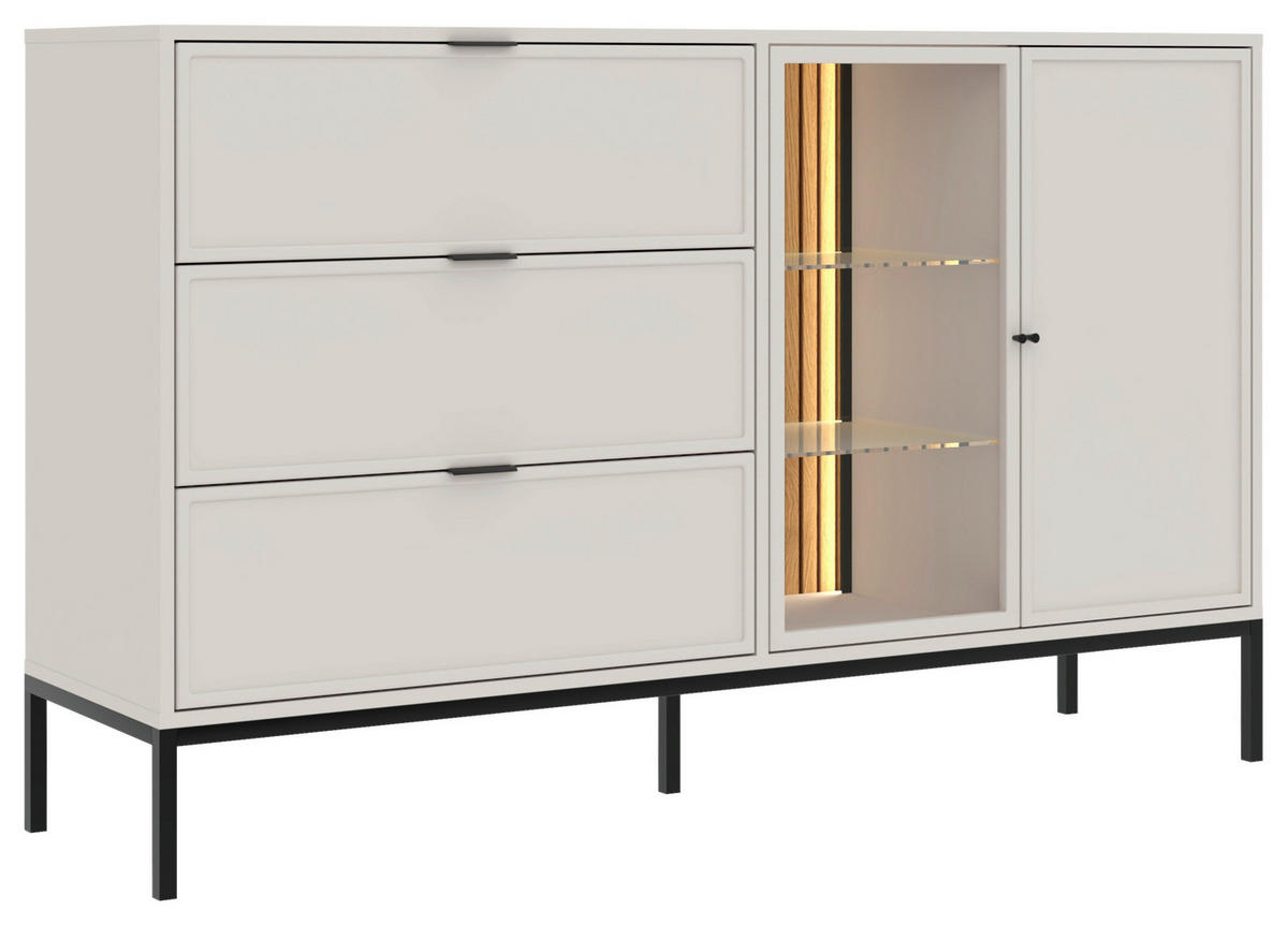 KOMMODE , 150,2/92/40 cm, 3 Schublade(n)  - Kaschmir/Schwarz, Design, Glas/Holzwerkstoff (150,2/92/40cm) - MID.YOU
