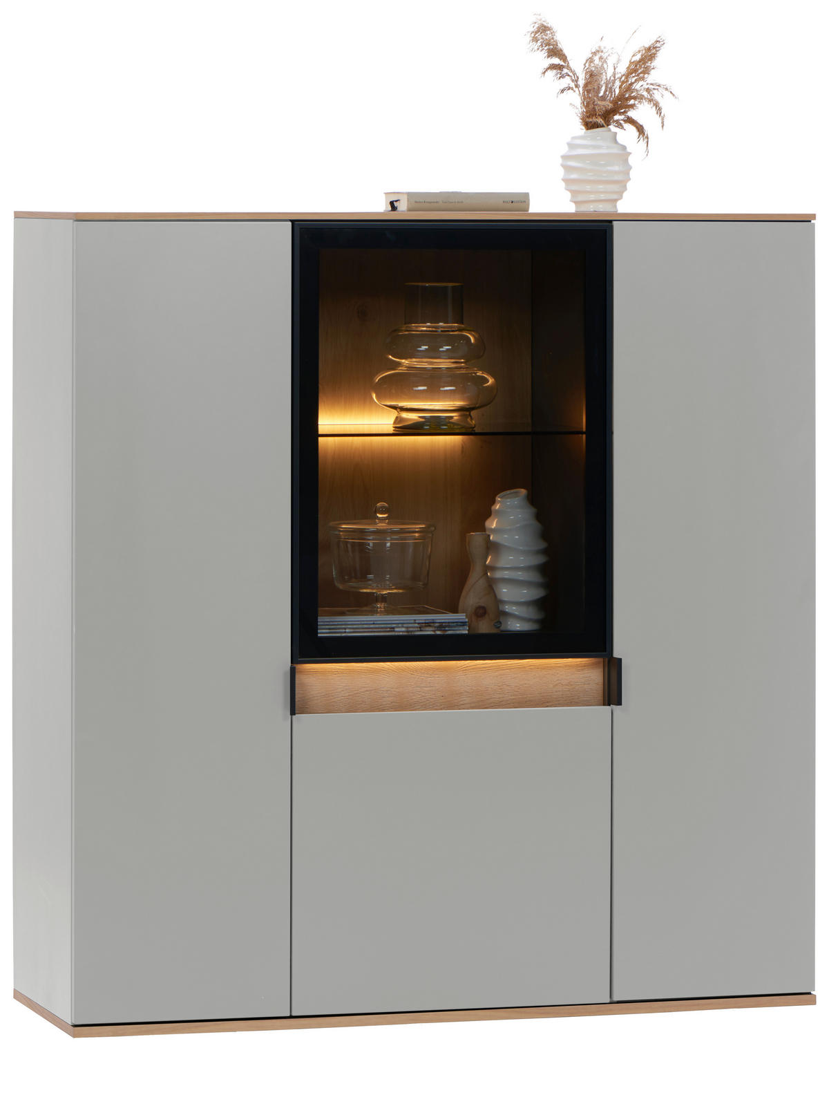 VYSOKÁ KOMODA, šedá, barvy dubu, 130,5/134,6/42 cm - šedá/barvy dubu, Design, kov/kompozitní dřevo (130,5/134,6/42cm) - Dieter Knoll