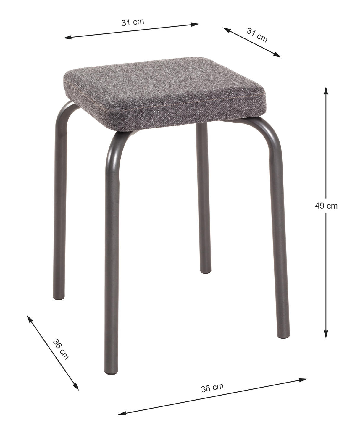 STAPELHOCKER Webstoff Anthrazit, Grau  - Anthrazit/Grau, Textil/Metall (36/49/36cm)