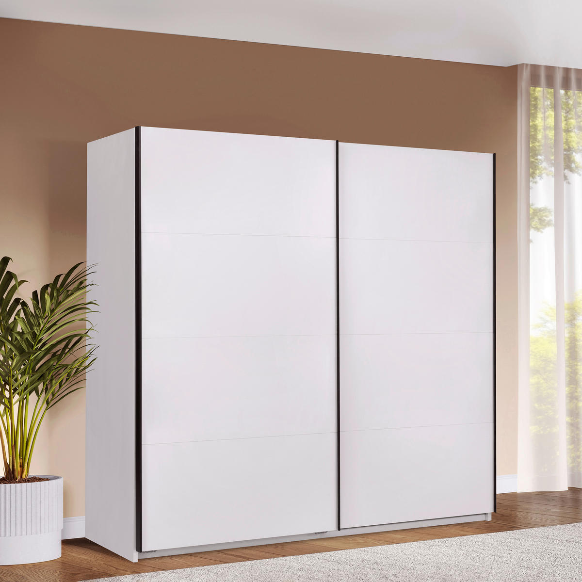 SCHIEBETÜRENSCHRANK 250/211,5/61,5 cm 2-türig Weiß  - Schwarz/Weiß, MODERN, Holzwerkstoff/Metall (250/211,5/61,5cm) - MID.YOU