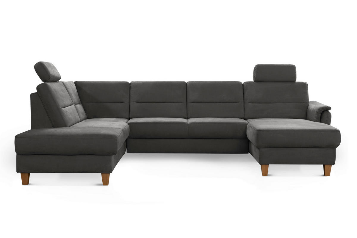 WOHNLANDSCHAFT in Mikrofaser Grau  - Eichefarben/Grau, Konventionell, Holz/Textil (212/308/163cm) - Sit & More