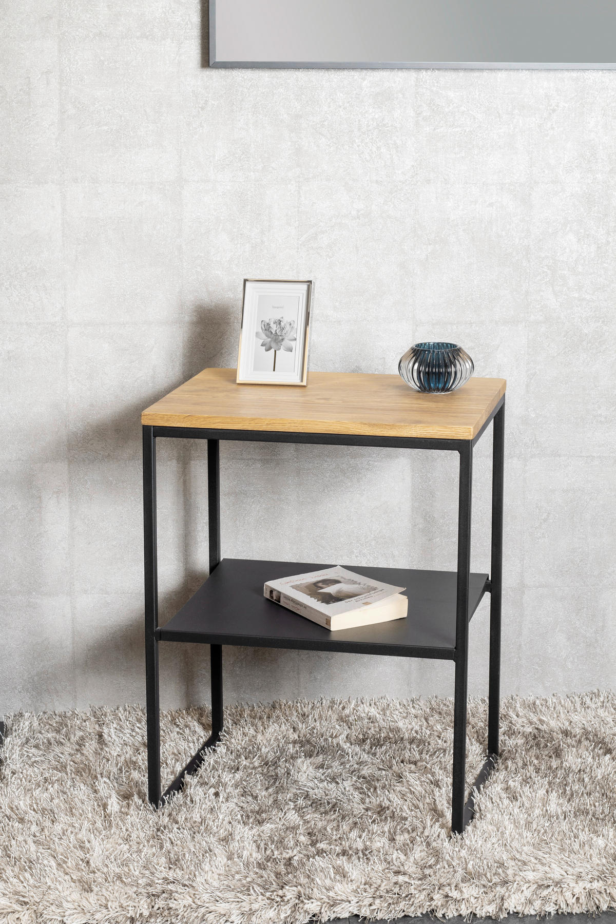 BEISTELLTISCH 45/35/60 cm Eiche massiv Schwarz, Eichefarben rechteckig  - Eichefarben/Schwarz, Design, Holz/Metall (45/35/60cm)