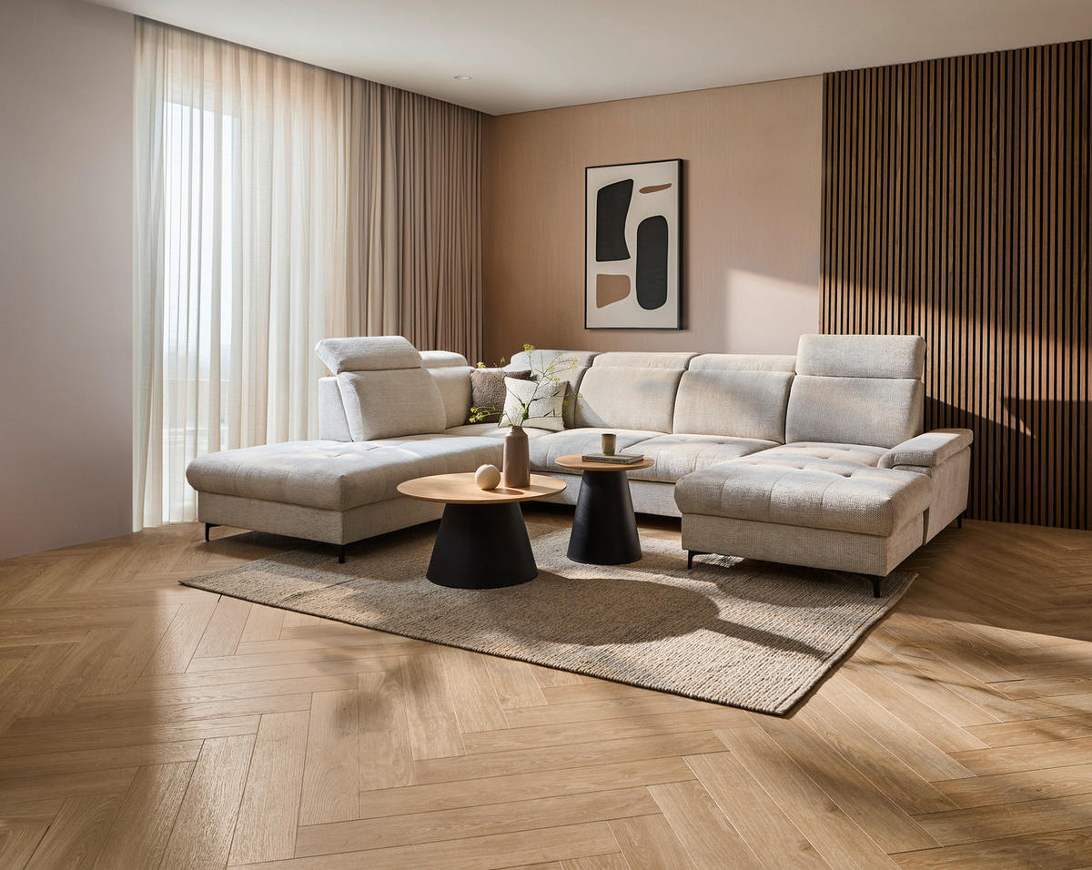 WOHNLANDSCHAFT in Struktur Beige  - Beige/Schwarz, Design, Textil/Metall (270/364/190cm) - Stylife