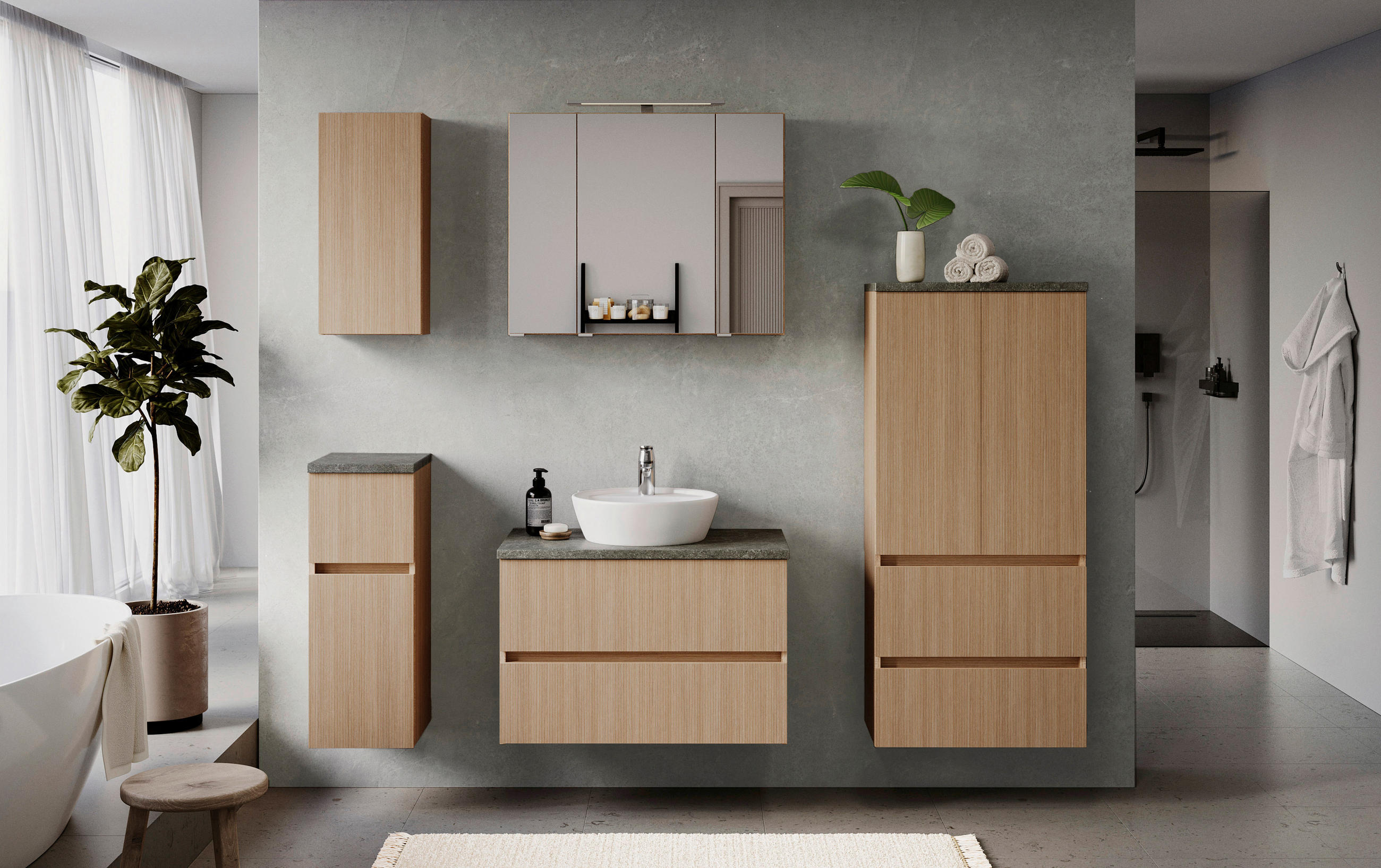 Thumbnail - Xora Midischrank Toulon, Eiche, Sand, Holzwerkstoff, 2 Fächer, 2 Schublade(n) Schubladen, 60x131x35 cm, Made in Germany,...