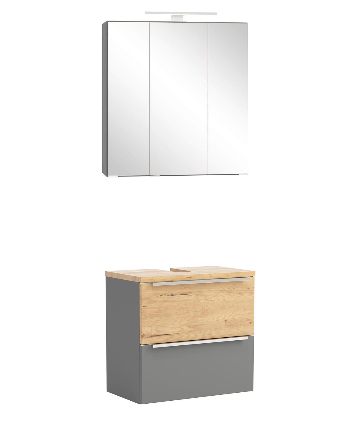 BADEZIMMER 2-teilig  in 60 cm  - Wildeiche/Edelstahlfarben, Trend, Glas/Holzwerkstoff (60cm) - Held