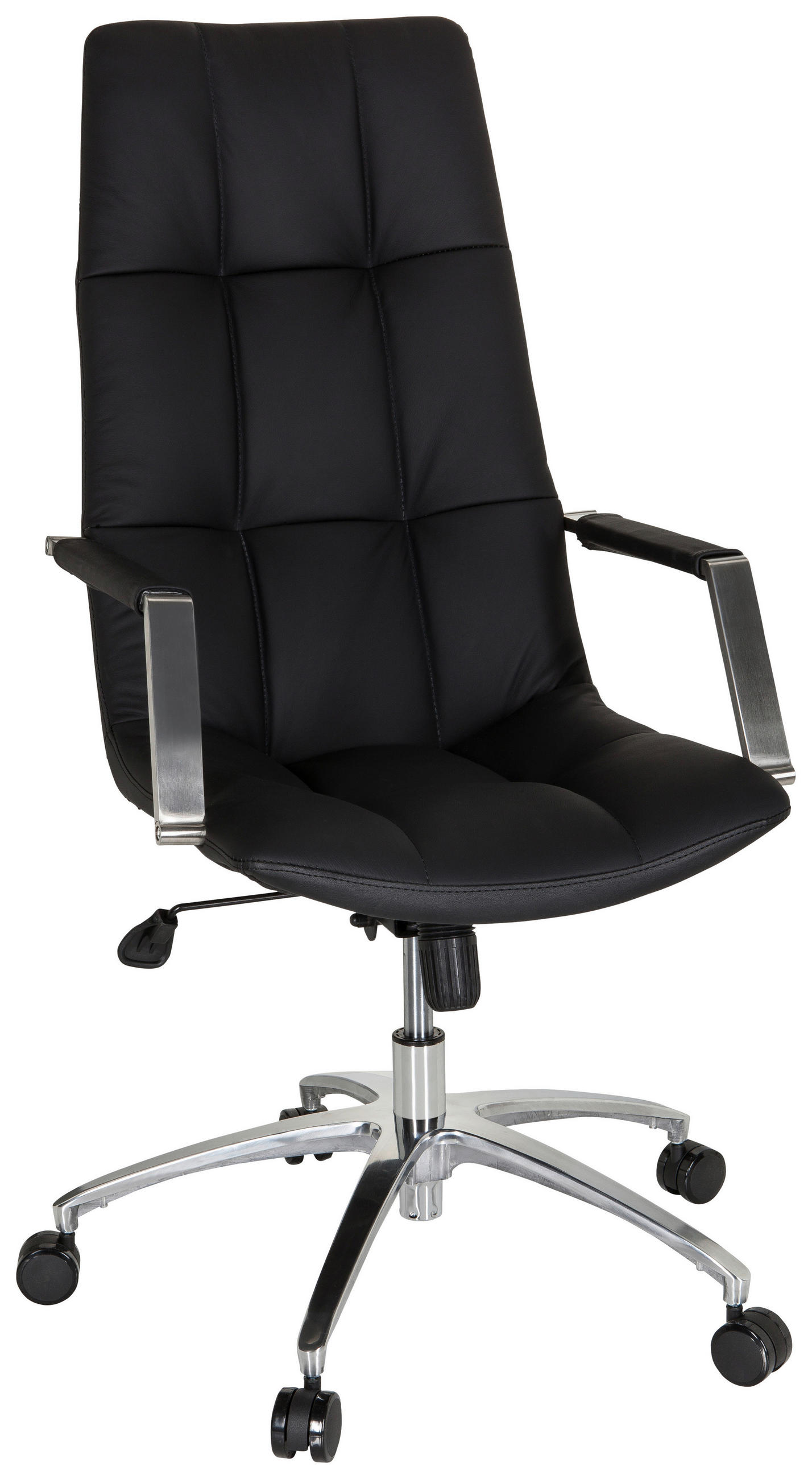 DREHSTUHL Schwarz  - Silberfarben/Schwarz, MODERN, Leder/Kunststoff (58/115/74cm) - MID.YOU