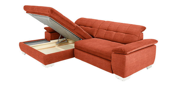 ECKSOFA in Mikrofaser Orange 180/265 cm - Chromfarben/Orange, Design, Textil/Metall (180/265cm) - Carryhome