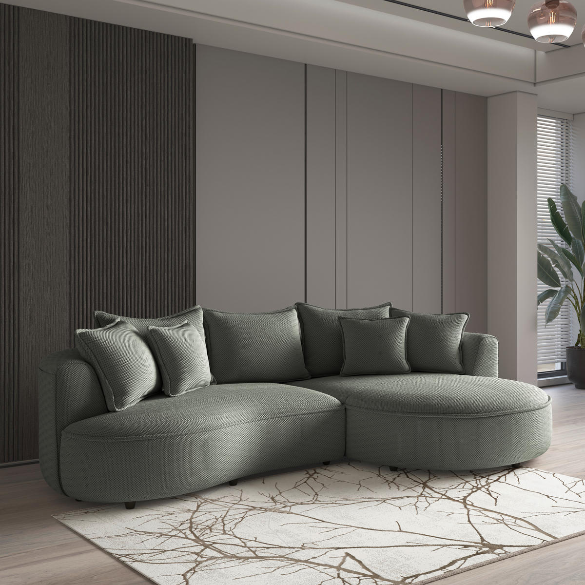 ECKSOFA LEVI Grün Velours, Struktur  - Schwarz/Grün, MODERN, Kunststoff/Textil (287/168cm) - Livetastic