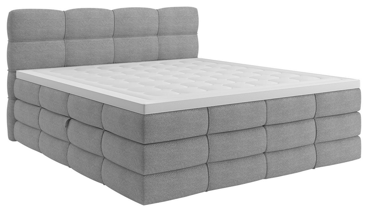 BOXSPRINGBETT 160/200 cm,  in Grau, gepolstertes Kopfteil, Bettkasten, Topper, Matratzen, H3 + H3 = fest  - Schwarz/Grau, Design, Kunststoff/Textil (160/200cm) - Chameo