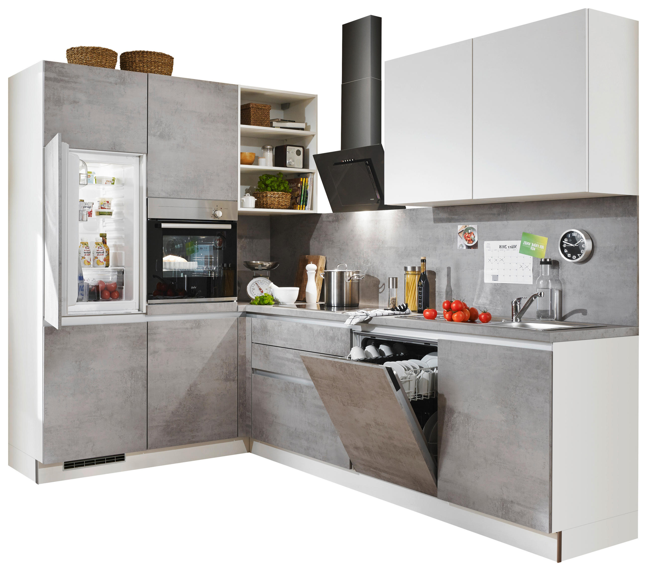 ECKKÜCHE 185/275 cm  in Hellgrau  - Hellgrau, Design, Holzwerkstoff (185/275cm) - Welnova