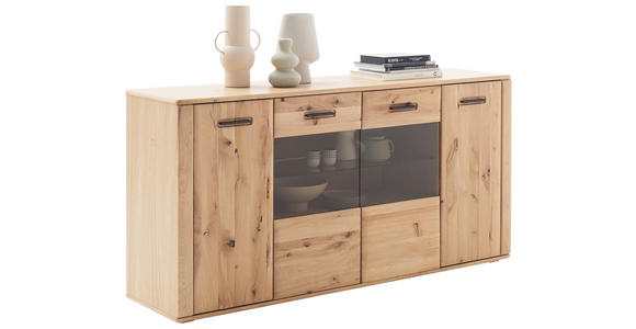 SIDEBOARD Asteiche, Balkeneiche furniert, massiv Eichefarben Einlegeböden  - Eichefarben/Anthrazit, KONVENTIONELL, Glas/Holz (179/90/44cm) - Cantus