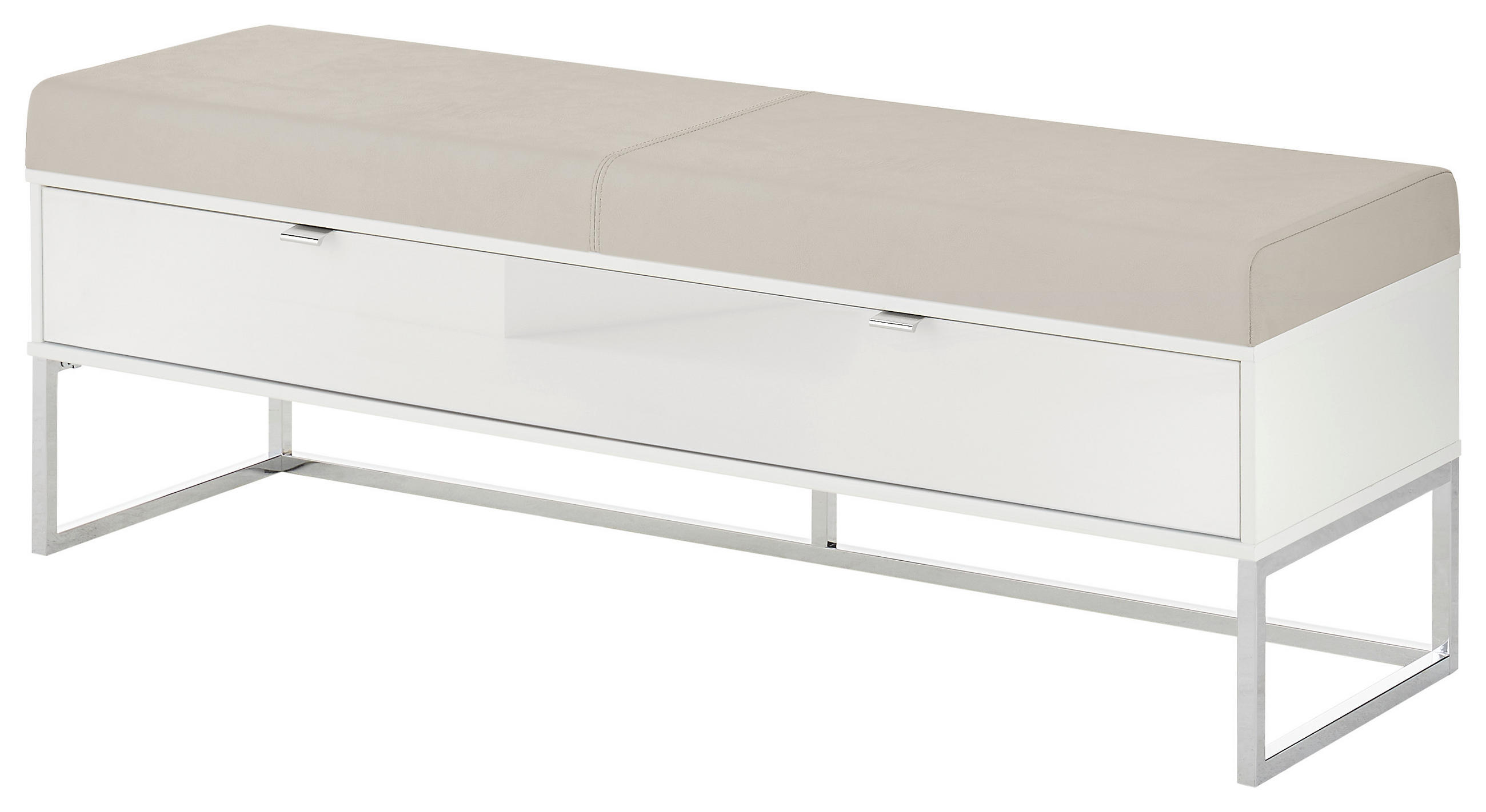 BETTBANK Lederlook Grau, Weiß  - Chromfarben/Weiß, Design, Glas/Textil (141/50/43cm) - Dieter Knoll