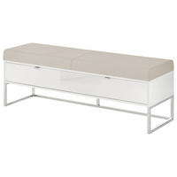 BETTBANK Lederlook Grau, Weiß  - Chromfarben/Weiß, Design, Glas/Textil (141/50/43cm) - Dieter Knoll