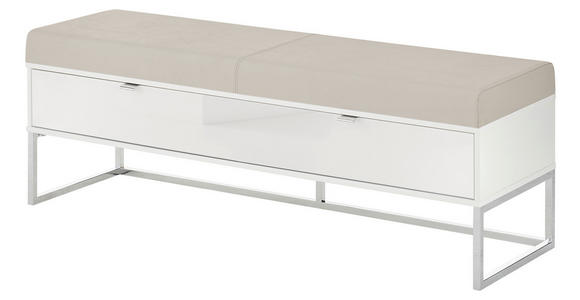 BETTBANK Lederlook Grau, Weiß  - Chromfarben/Weiß, Design, Glas/Textil (141/50/43cm) - Dieter Knoll