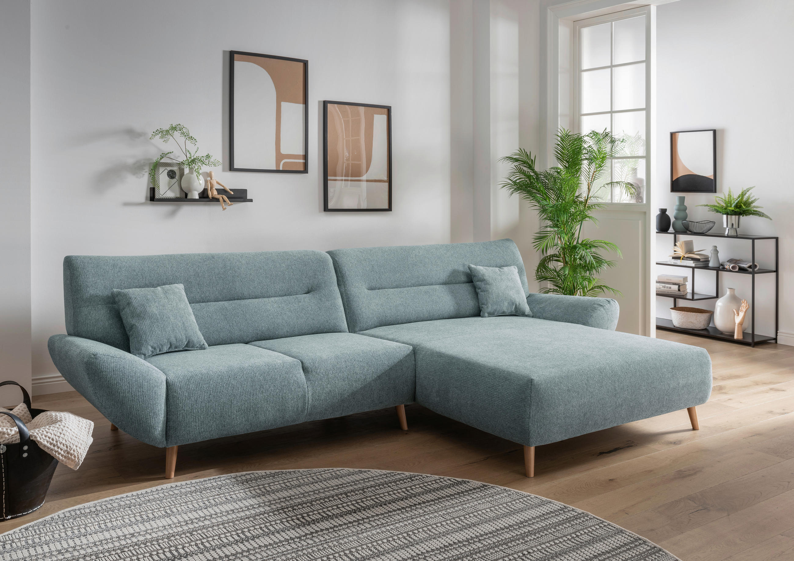 ECKSOFA in Chenille Mintgrün - Wildeiche/Mintgrün, Modern, Holz/Textil (290/166cm) - MID.YOU