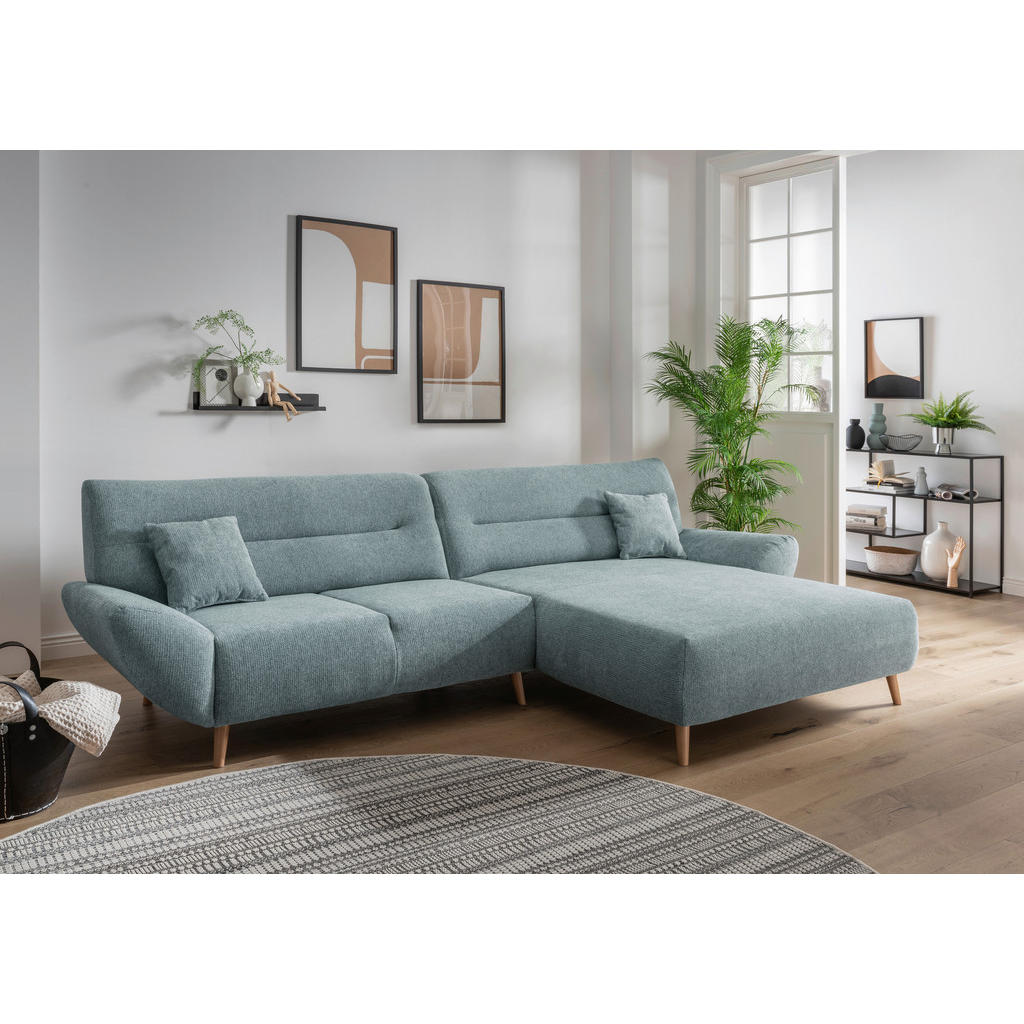 Thumbnail - Mid.you Ecksofa, Mintgrün, Textil, Buche, Uni, 4-Sitzer, Füllung: Schaumstoff, Ottomane rechts, L-Form, 290x166 cm, Made...