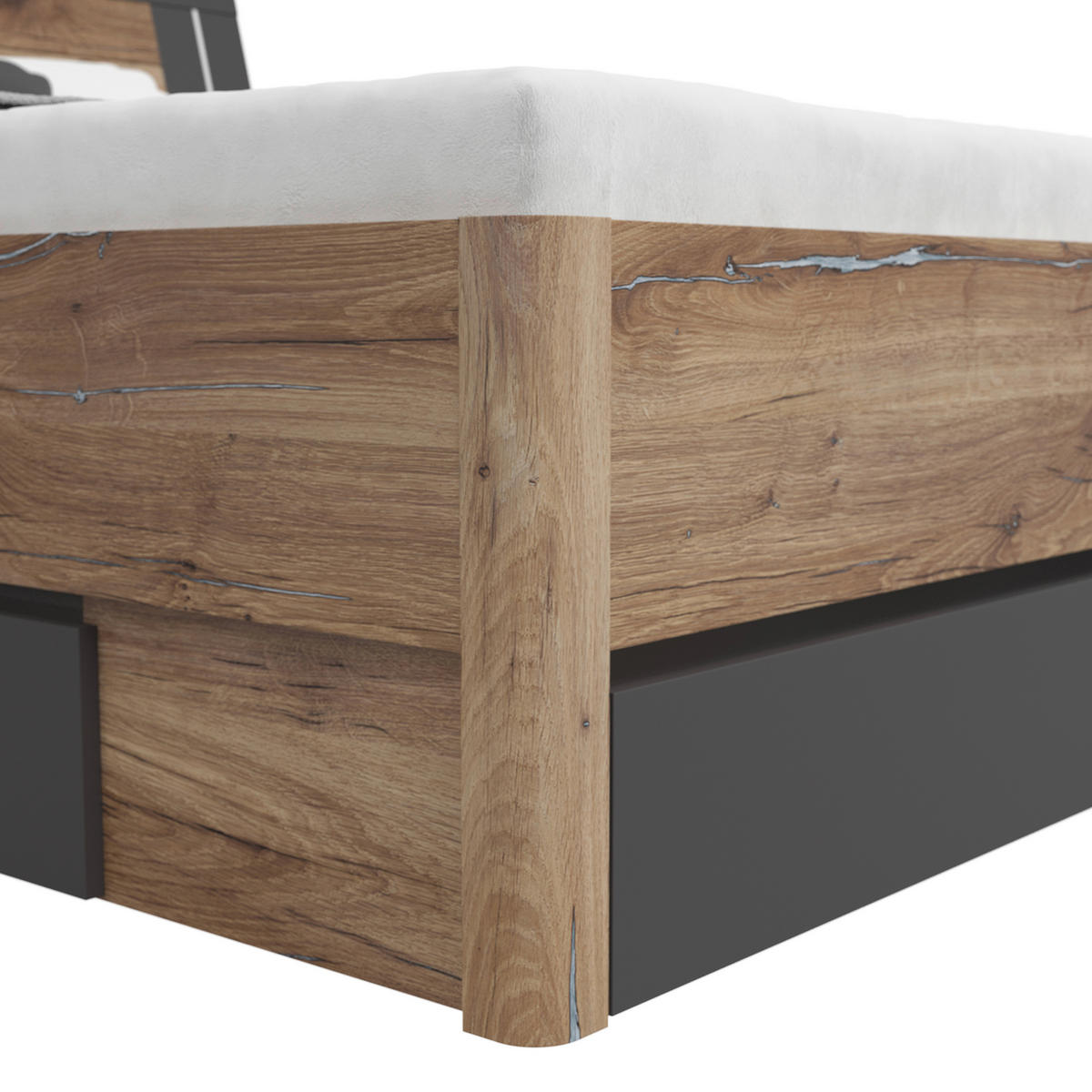 STAURAUMBETT 140/200 cm  in Graphitfarben, Eiche dunkel  - Eiche dunkel/Eichefarben, KONVENTIONELL, Holzwerkstoff (140/200cm)