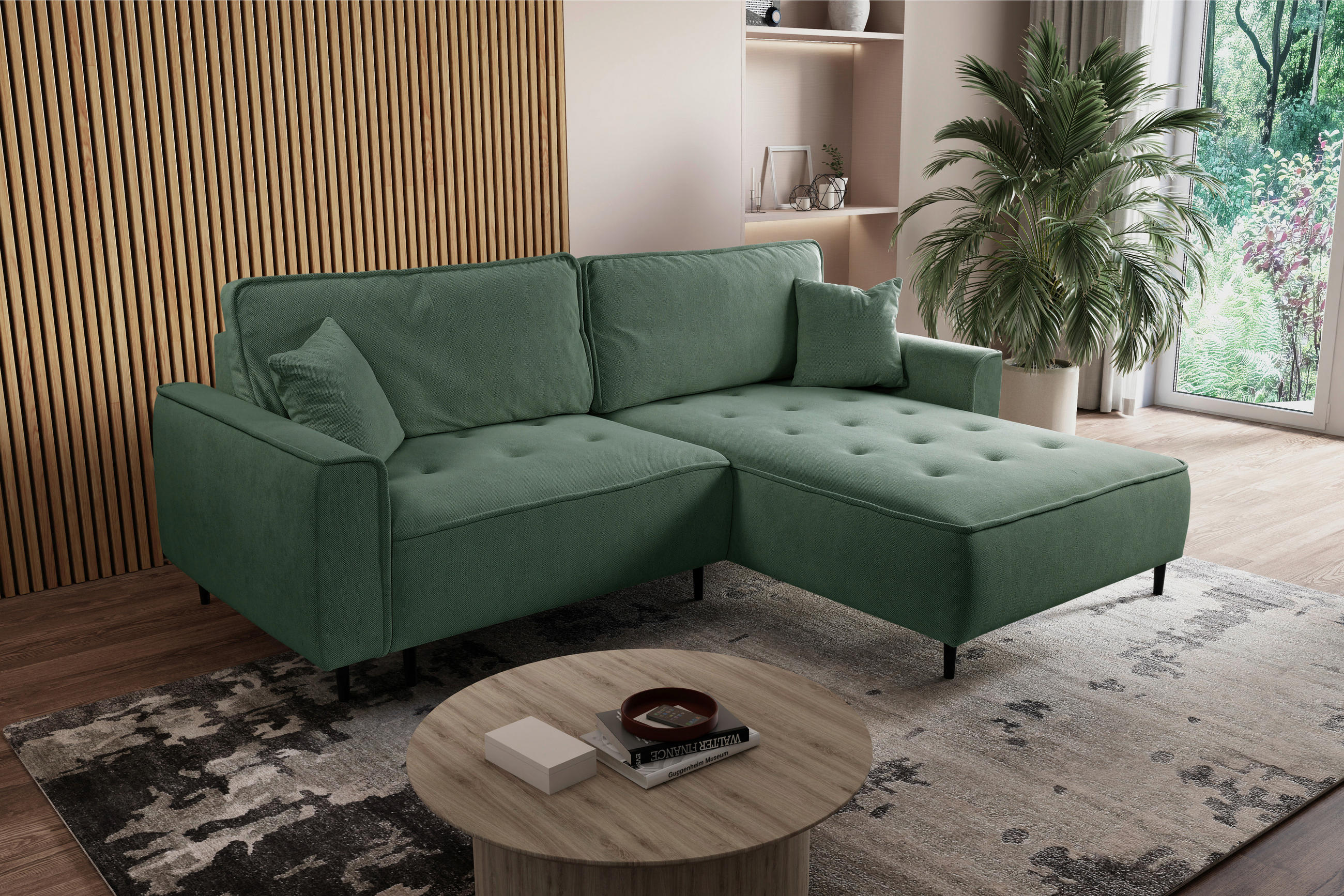 ECKSOFA in Flachgewebe Grün  263/183 cm  - Schwarz/Grün, Design, Holz/Textil (263/183cm) - MID.YOU