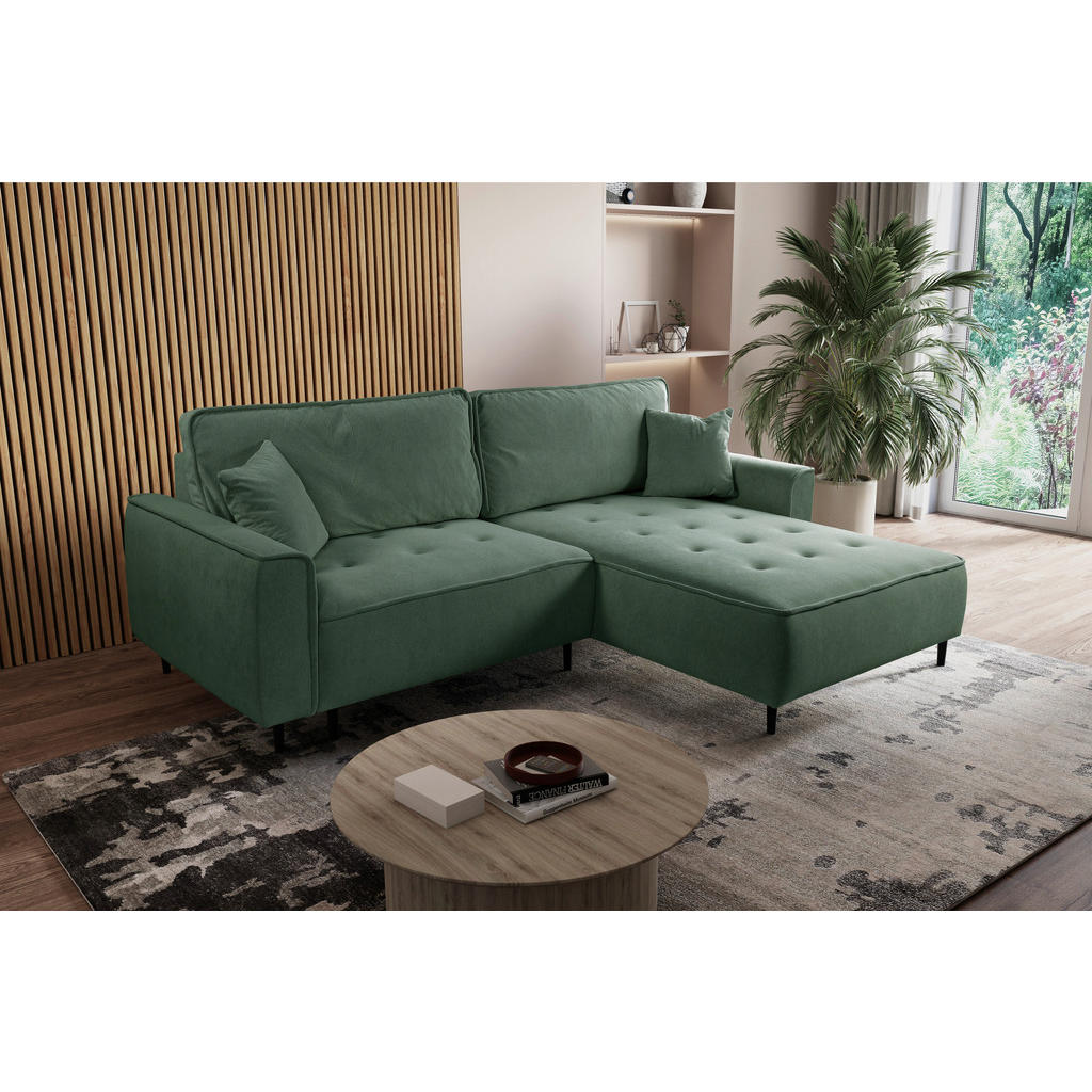Thumbnail - Mid.you Ecksofa, Grün, Textil, Kiefer, 3-Sitzer, Füllung: Polyurethan (PUR),Polyurethan (Pur), Ottomane rechts, L-Form, ...