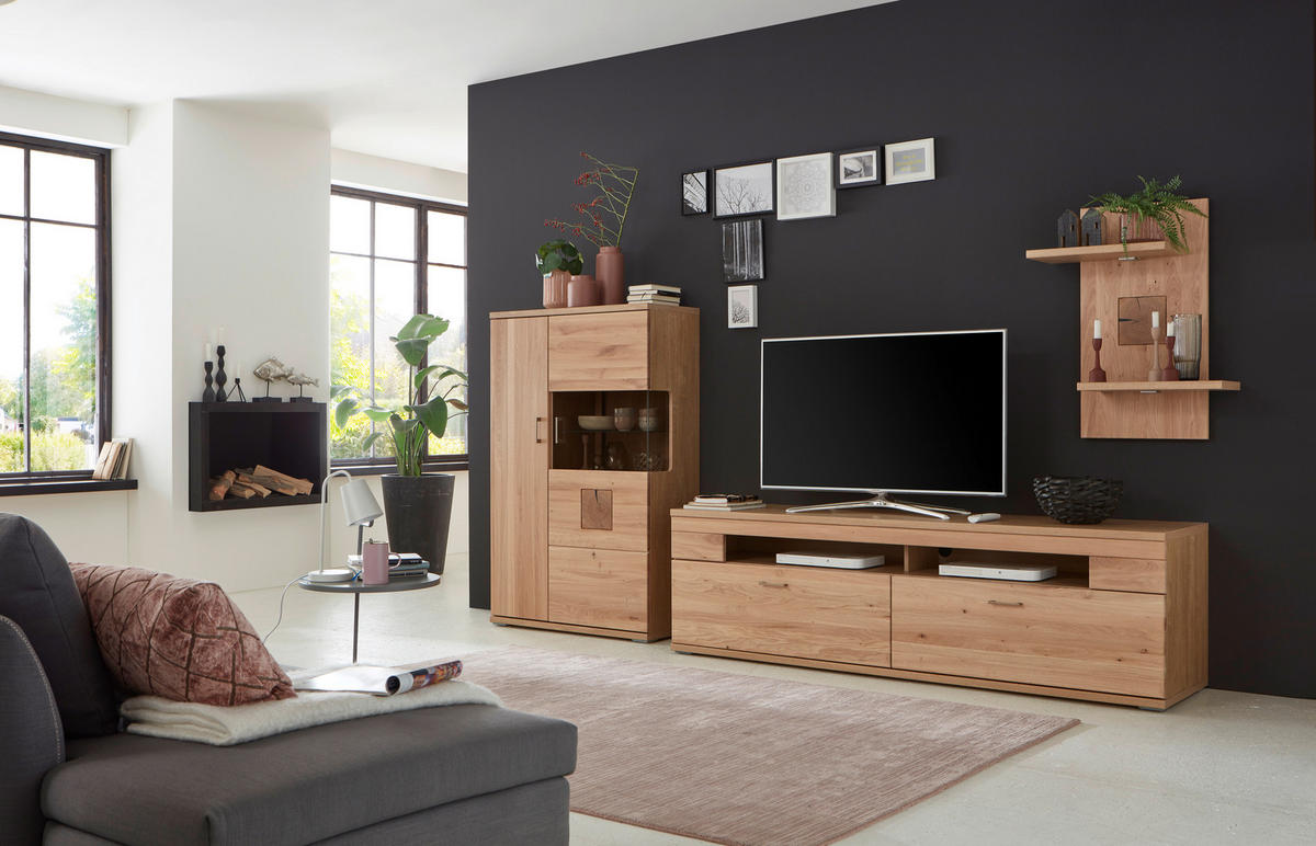 WOHNWAND  in Alteiche 317,1/171/50,2 cm  - Alteiche/Silberfarben, Konventionell, Glas/Holz (317,1/171/50,2cm) - Livetastic