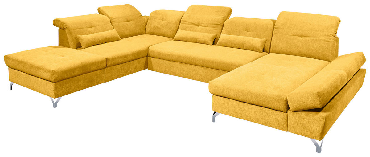 WOHNLANDSCHAFT in Mikrovelours Gelb  - Gelb/Silberfarben, Modern, Textil/Metall (245/350/168cm) - MID.YOU