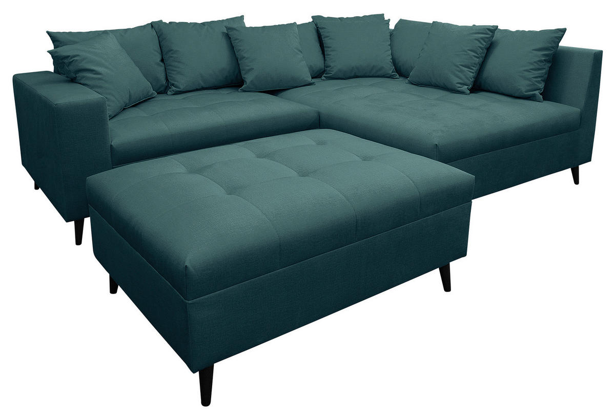 Ecksofa inkl. Hocker, mikrovlakna barve petroleja  - barve petroleja/črna, Design, tekstil/les (247/174cm) - MID.YOU