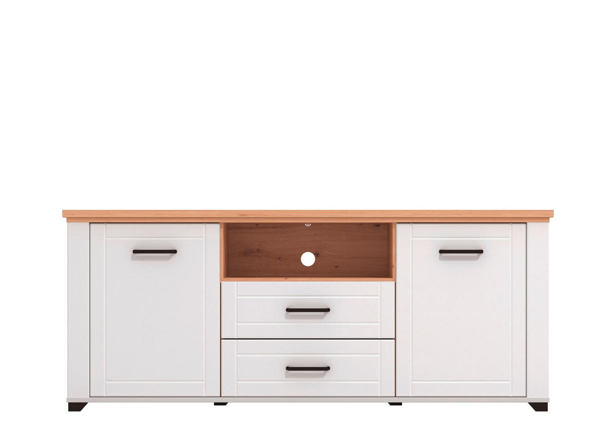 KOMODA POD TELEVIZI, bílá, dub artisan, 161/41/67 cm - bílá/černá, Basics, kompozitní dřevo/plast (161/41/67cm) - Landscape