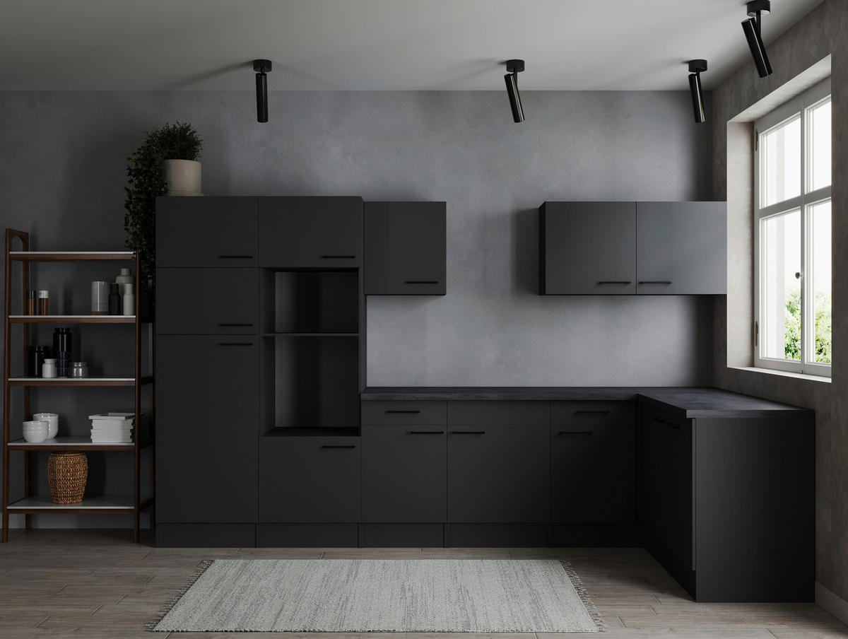 ECKKÜCHE 340/172 cm  in Dunkelgrau  - Dunkelgrau/Schwarz, Design, Holzwerkstoff/Metall (340/172cm) - Respekta