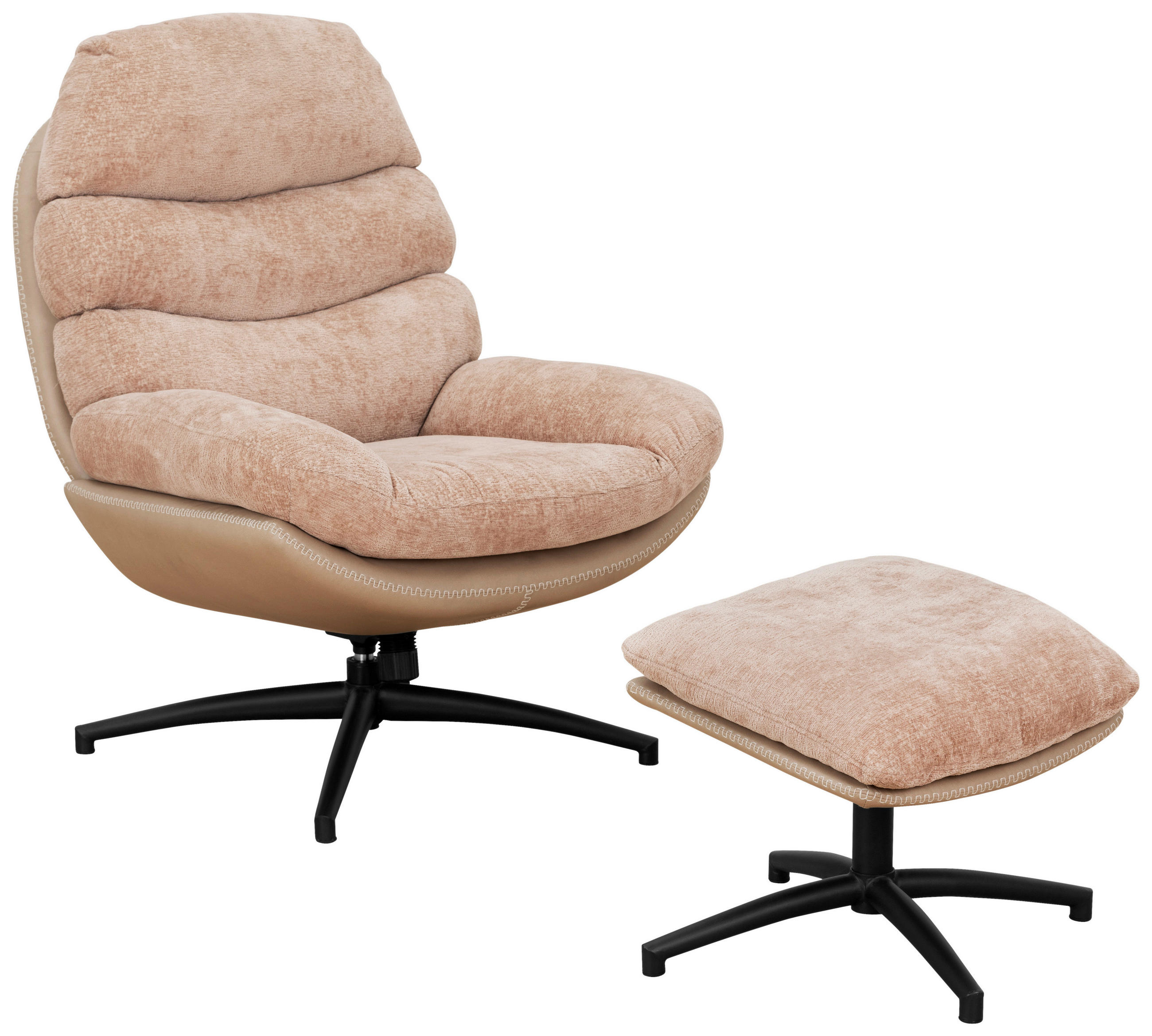 SESSELSET Lederlook, Samt    - Hellbraun/Schwarz, Design, Textil/Metall (90/78/99cm) - Livetastic
