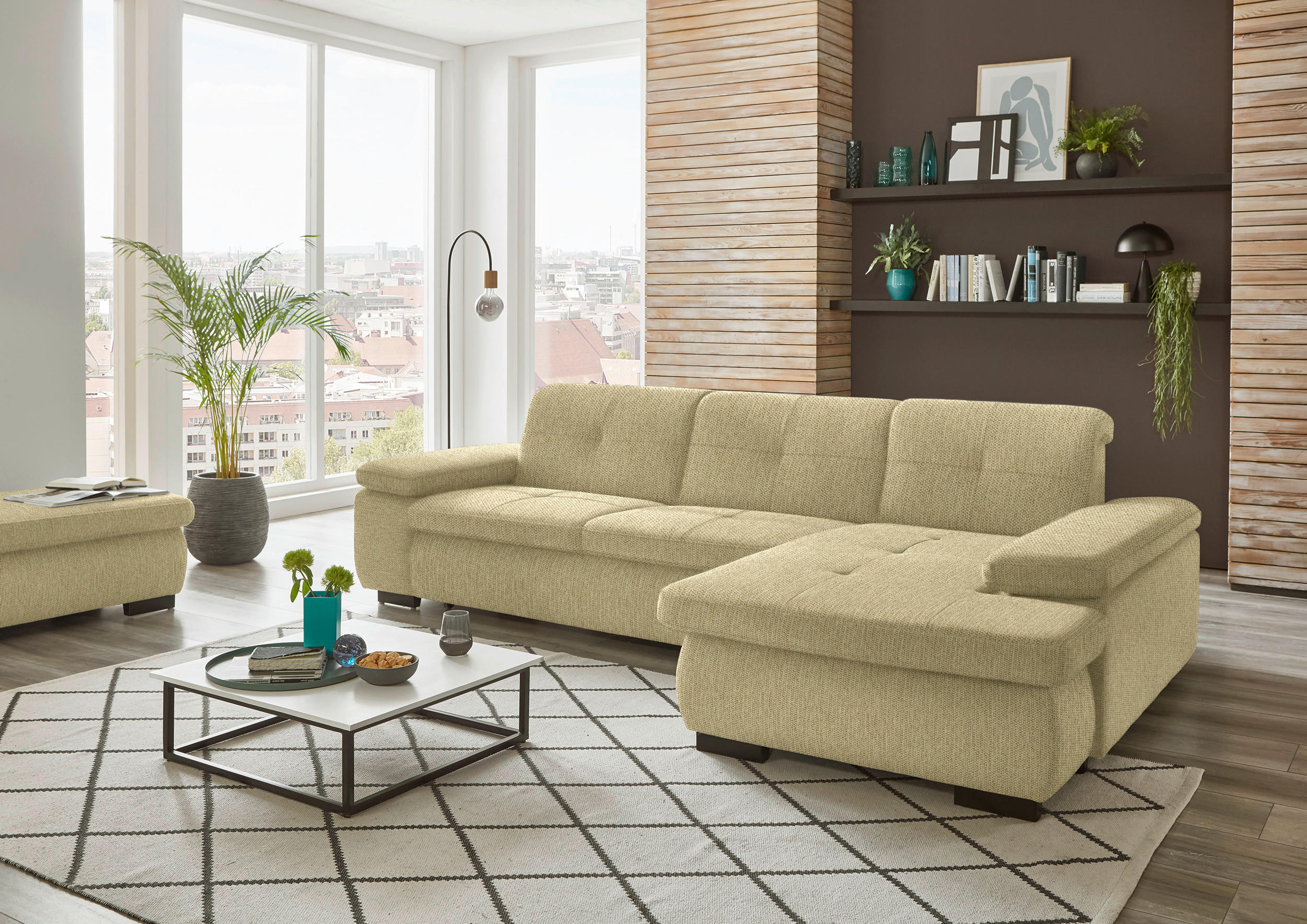 ECKSOFA in Flachgewebe Honig  - Schwarz/Honig, Design, Textil/Metall (297/174cm) - Beldomo Style