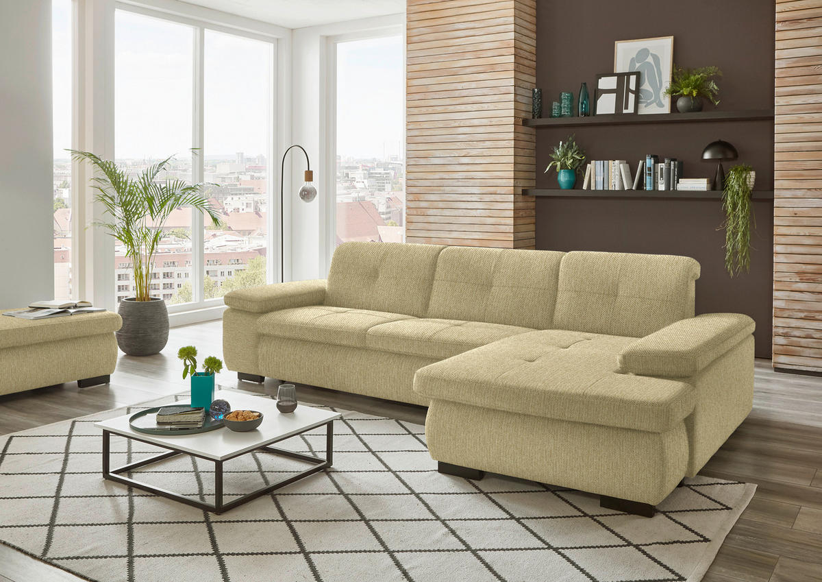 ECKSOFA in Flachgewebe Honig  - Schwarz/Honig, Design, Textil/Metall (297/174cm) - Beldomo Style