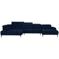 WOHNLANDSCHAFT in Samt, Webstoff Dunkelblau  - Schwarz/Dunkelblau, Design, Textil/Metall (216/385/177cm) - Welnova