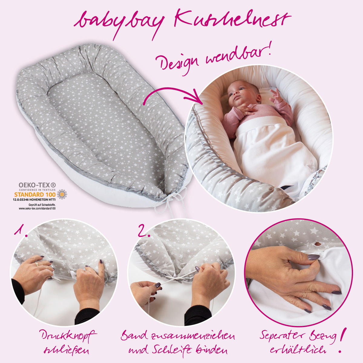 HNÍZDEČKO PRO MIMINKO - šedá/bílá, Basics, textil (90/50/13cm) - Babybay