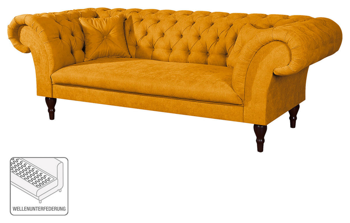 3-SITZER-SOFA in Mikrofaser Senfgelb  - Senfgelb/Braun, Design, Holz/Textil (232/79/97cm) - Livetastic
