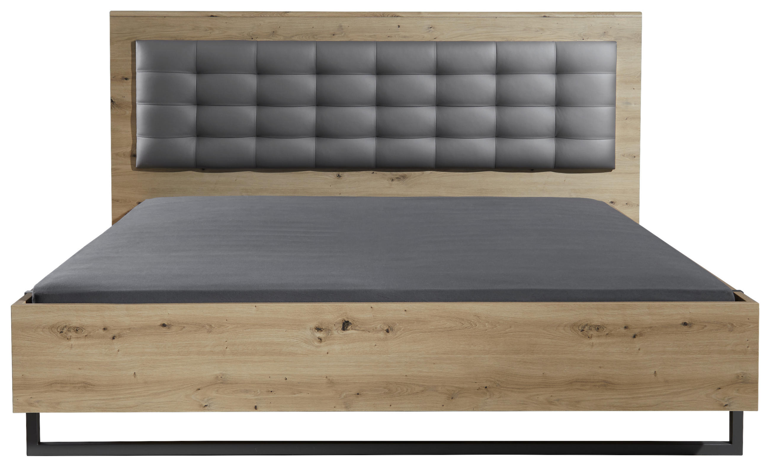 Thumbnail - Hom`in Bett, Eiche Artisan, Grau, Textil, 180x200 cm, gepolstertes Kopfteil, Schlafzimmer, Betten, Doppelbetten