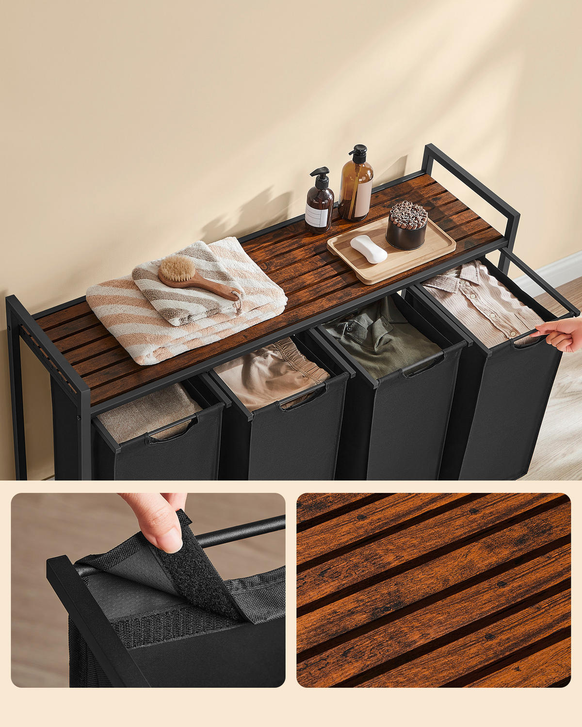 WÄSCHEKORB - Schwarz/Braun, Trend, Holzwerkstoff/Textil (116/72/33cm) - MID.YOU