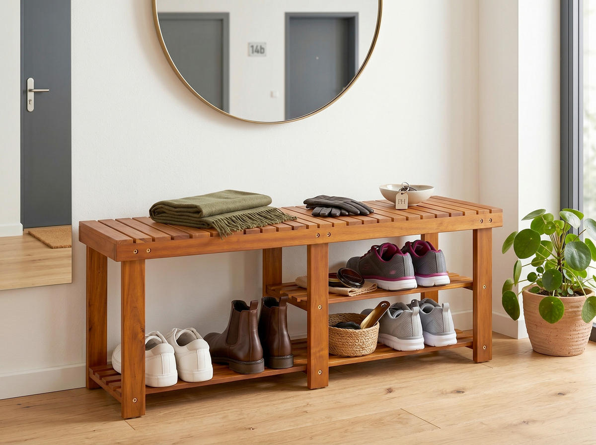 REGÁL NA BOTY, barvy akácie, akácie,  - barvy akácie, Basics, dřevo (70/33/46cm) - Prestige Home