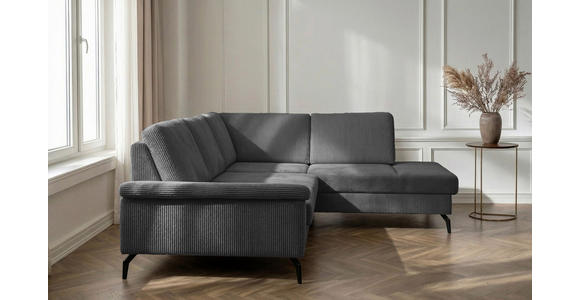 ECKSOFA Anthrazit Velours Bettkasten, Sitzvorzug  - Anthrazit/Schwarz, KONVENTIONELL, Textil/Metall (253/206cm) - Venda