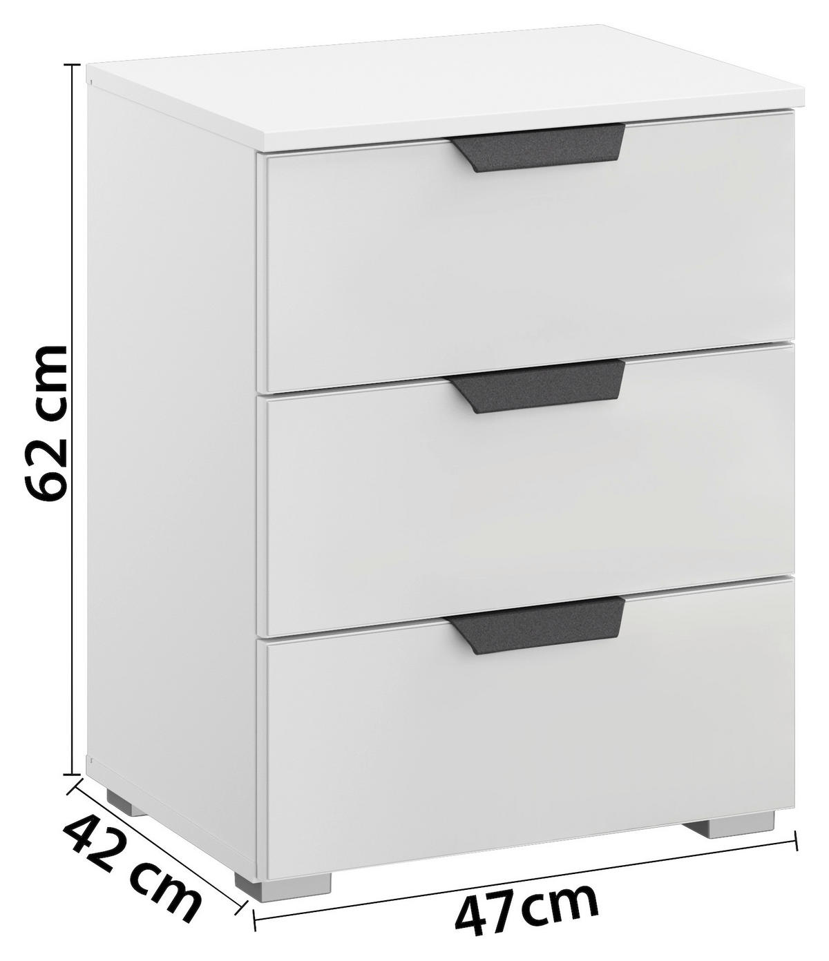 NACHTKÄSTCHEN 47/62/42 cm  in Weiss, Weiss Hochglanz  - Weiss Hochglanz/Weiss, Modern, Glas/Holzwerkstoff (47/62/42cm) - Rauch Möbel